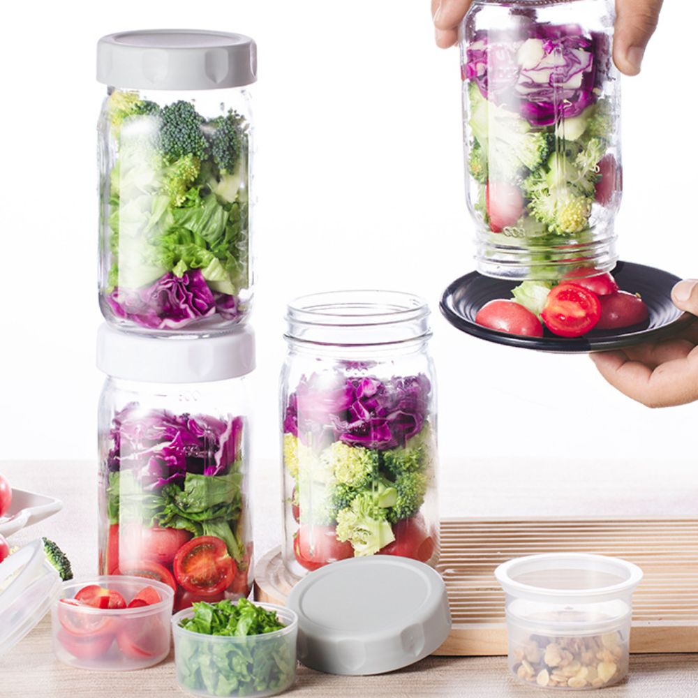 Meal Prep Jar Salad - Set di 4 Barattoli in Vetro
