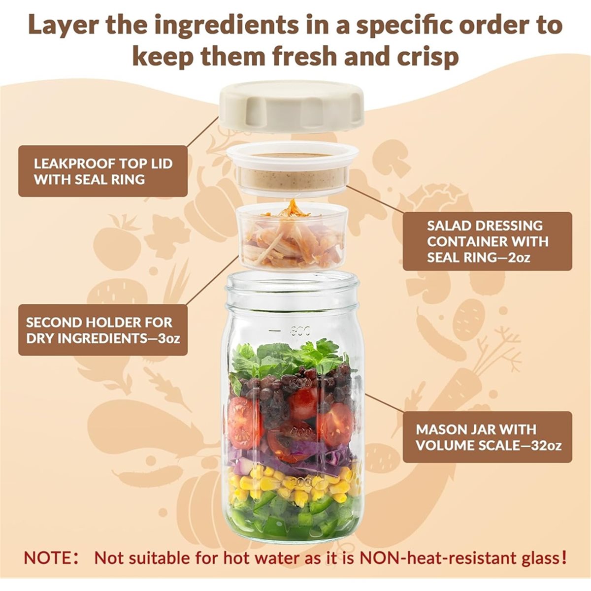 A67T NUOVO Set di 4 Barattoli  - Meal Prep Jar Salad recensione e prezzo